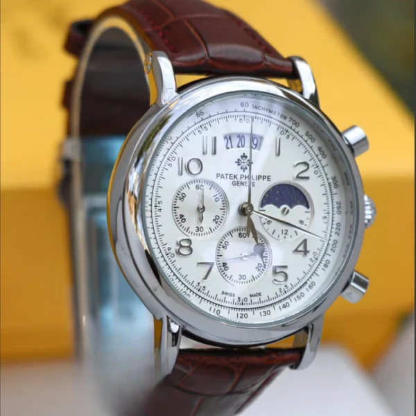 Mens Watch-Fashion Moon Phase Watch with Leather Strap