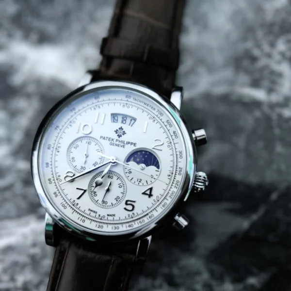 Mens Watch-Fashion Moon Phase Watch with Leather Strap