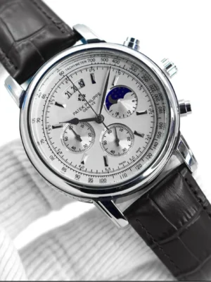 Mens Watch-Fashion Moon Phase Watch with Leather Strap