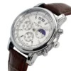 Mens Watch-Fashion Moon Phase Watch with Leather Strap