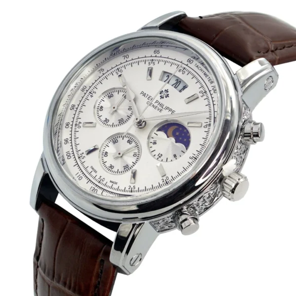 Mens Watch-Fashion Moon Phase Watch with Leather Strap