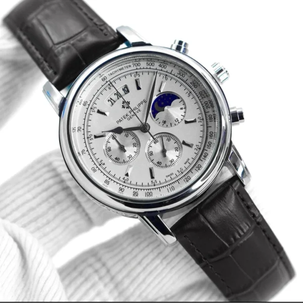 Mens Watch-Fashion Moon Phase Watch with Leather Strap